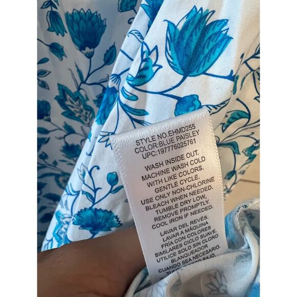 Draper James Floral Print Smocked Side Midi Blue White Flutter Strap Dress XXL - Picture 6 of 7